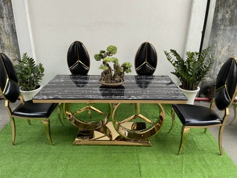 BÀN ĂN MECERDES MẶT ĐÁ CHÂN INOX MẠ VÀNG - BC03