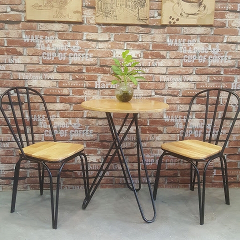 BÀN CAFE MẶT GỖ CHÂN CHÉO SẮT - BCF36