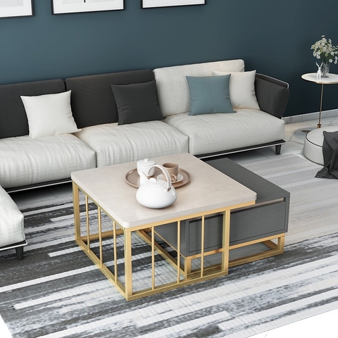 BÀN TRÀ ĐÔI GỖ MDF CHÂN SẮT - BTG19