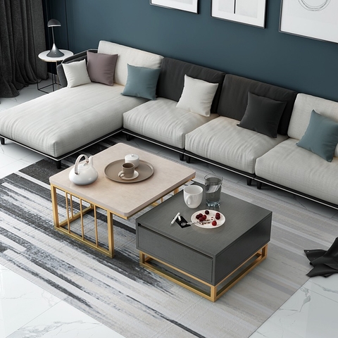 BÀN TRÀ ĐÔI GỖ MDF CHÂN SẮT - BTG19