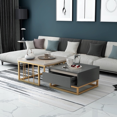 BÀN TRÀ ĐÔI GỖ MDF CHÂN SẮT - BTG19