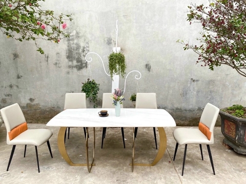 BÀN ĂN MẶT ĐÁ CHÂN SẮT LA - BAMD36