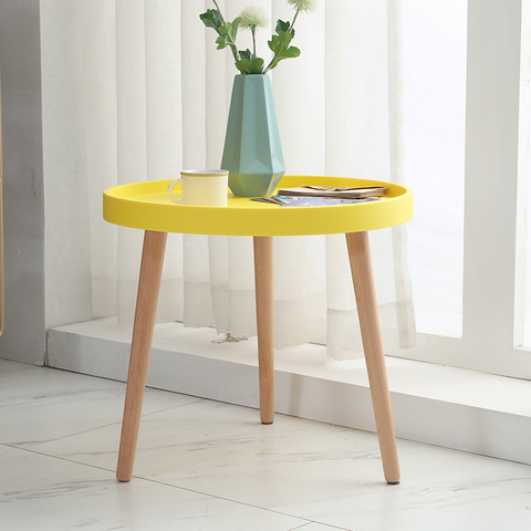 BÀN CAFE TRÒN MẶT NHỰA CHÂN GỖ - BCF28