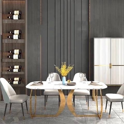 BÀN ĂN MẶT ĐÁ CHÂN SẮT LA - BAMD36