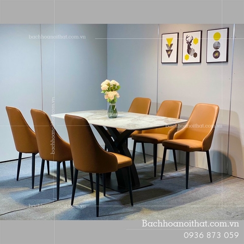 BÀN ĂN MẶT ĐÁ CERAMIC CHÂN SẮT - BAMD84