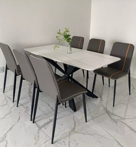 BÀN ĂN MẶT ĐÁ CHÂN SẮT CHÉO - BAMD35