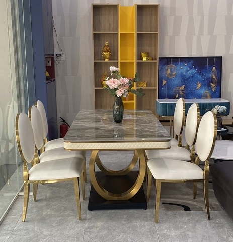 BÀN ĂN MẶT ĐÁ MARBLE NHẬP KHẨU - BAMD04
