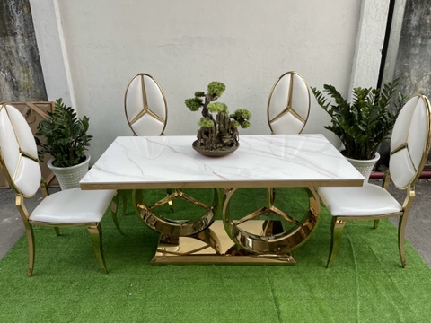 BÀN ĂN MECERDES MẶT ĐÁ CHÂN INOX MẠ VÀNG - BC03