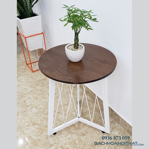 BÀN CAFE CHÂN LƯỚI 3 CẠNH MẶT GỖ - BCF22