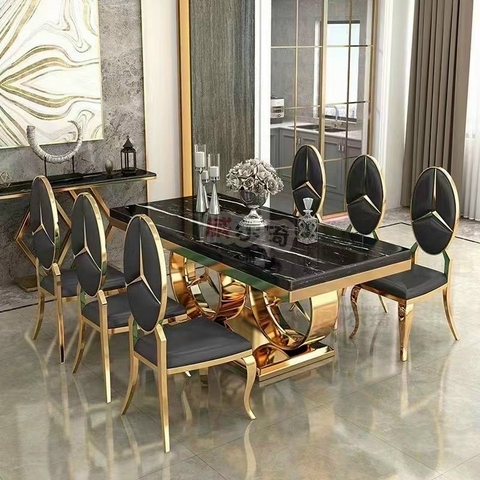 BÀN ĂN MECERDES MẶT ĐÁ CHÂN INOX MẠ VÀNG - BC03