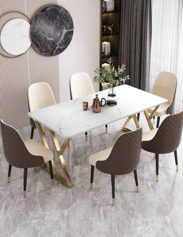 BÀN ĂN MẶT ĐÁ CHÂN INOX MẠ VÀNG - BAMD06