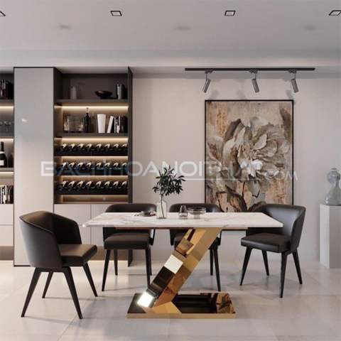 BÀN ĂN MẶT ĐÁ CHÂN INOX CHỮ Z - BAMD91