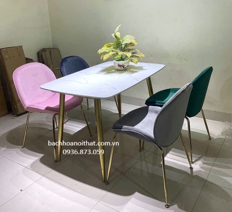 BỘ BÀN ĂN MẶT ĐÁ CHÂN CÔN 4 GHẾ - BBA12