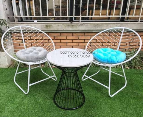 BỘ BÀN GHẾ CAFE MẶT ĐÁ 2 GHẾ SẮT - CF11
