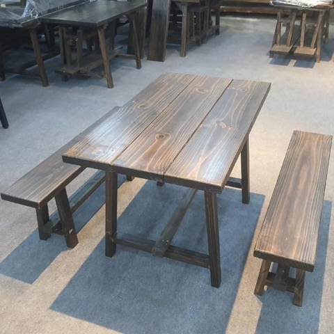 BỘ BÀN GHẾ ĂN GỖ THÔNG CHÂN GỖ