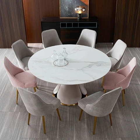 BÀN ĂN MẶT ĐÁ TRÒN CHÂN INOX