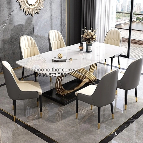 BÀN ĂN MẶT ĐÁ CHÂN INOX NHẬP KHẨU - BAMD119