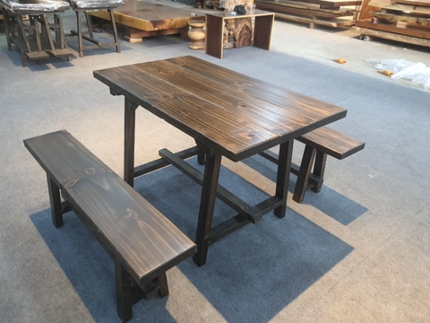 BỘ BÀN GHẾ ĂN GỖ THÔNG CHÂN GỖ