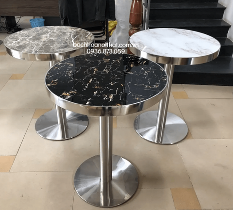 BÀN CAFE CHÂN BẠC MẶT ĐÁ ỐP VIỀN - BCF52