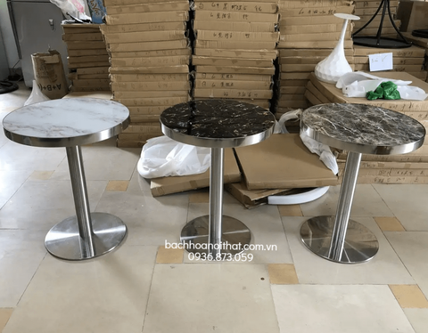BÀN CAFE CHÂN BẠC MẶT ĐÁ ỐP VIỀN - BCF52