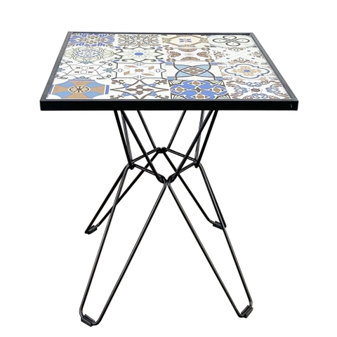 BÀN CAFE GẠCH HOA VĂN CHÂN CHÉO SẮT - BCF04