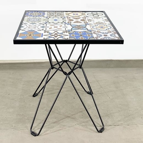 BÀN CAFE GẠCH HOA VĂN CHÂN CHÉO SẮT - BCF04