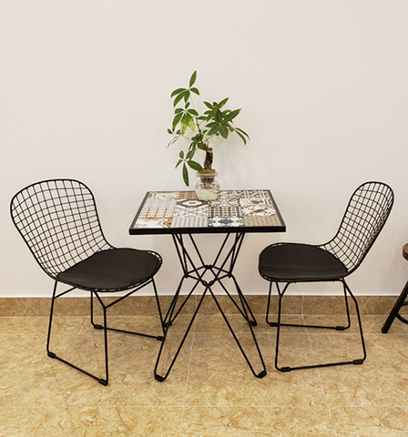 BÀN CAFE GẠCH HOA VĂN CHÂN CHÉO SẮT - BCF04