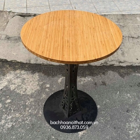 BÀN CAFE CHÂN THÁP MẶT GỖ CAO SU - BCF09