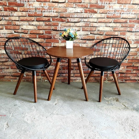 BỘ BÀN GHẾ CAFE MẶT GỖ CHÂN SẮT - CF08