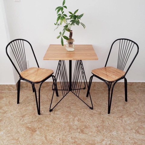BỘ BÀN GHẾ CAFE CHÂN SẮT MẶT GỖ - CF09
