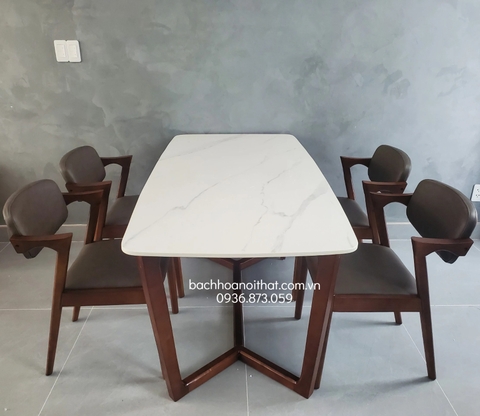 BỘ BÀN ĂN MẶT ĐÁ 4 GHẾ GỖ KAI - BBA32