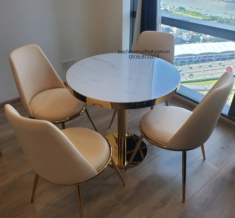 BÀN CAFE MẶT THỦY TINH CHÂN INOX MẠ VÀNG - BCF21