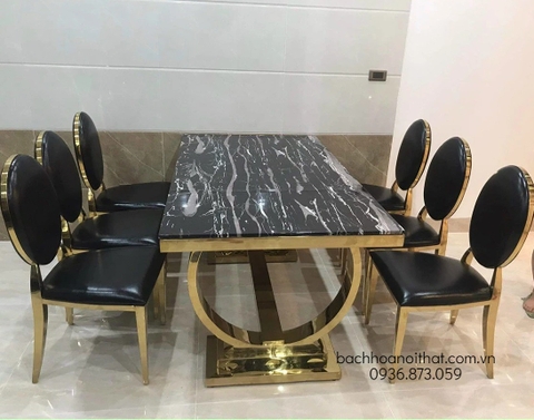 BÀN ĂN MẶT ĐÁ CHÂN INOX NHẬP KHẨU CAO CẤP