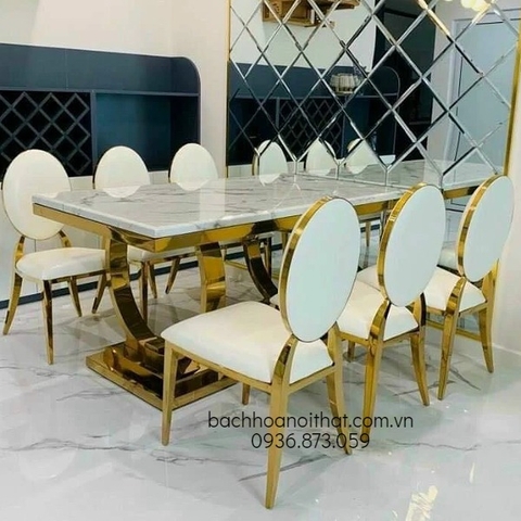 BÀN ĂN MẶT ĐÁ CHÂN INOX NHẬP KHẨU CAO CẤP