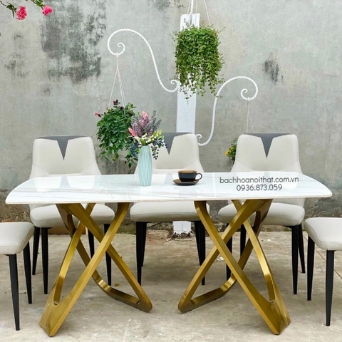 BÀN ĂN CAO CẤP CHÂN INOX MẶT ĐÁ