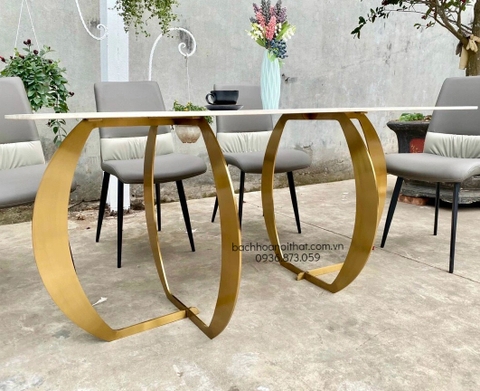 BÀN ĂN MẶT ĐÁ CHÂN INOX SANG TRỌNG