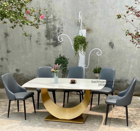 BÀN ĂN CHÂN INOX MẶT ĐÁ CERAMIC NHẬP KHẨU