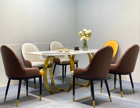 BÀN ĂN MẶT ĐÁ CHÂN INOX SANG TRỌNG