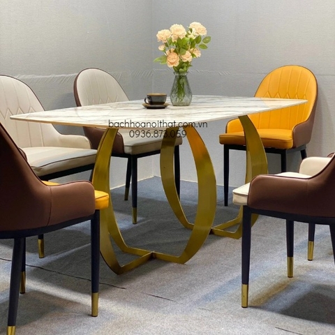 BÀN ĂN MẶT ĐÁ CHÂN INOX SANG TRỌNG