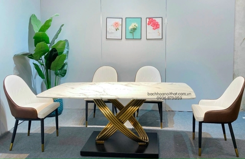 BÀN ĂN MẶT ĐÁ CHÂN INOX NHẬP KHẨU - BAMD119