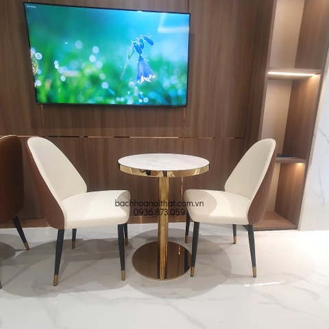 BÀN CAFE MẶT THỦY TINH CHÂN INOX MẠ VÀNG - BCF21