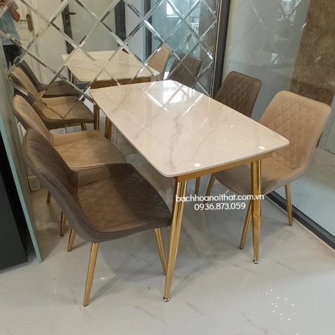 BỘ BÀN ĂN MẶT ĐÁ CHÂN CÔN 4 GHẾ - BBA12