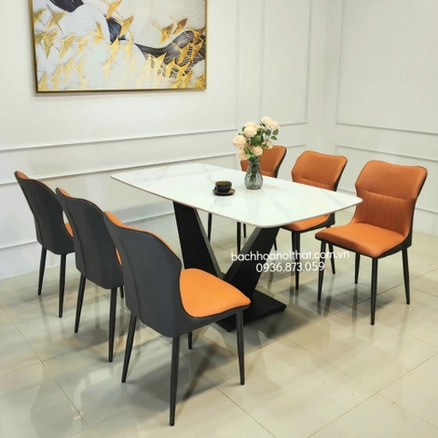Bộ Bàn Ăn Chân V 6 Ghế Kelly-BBA40