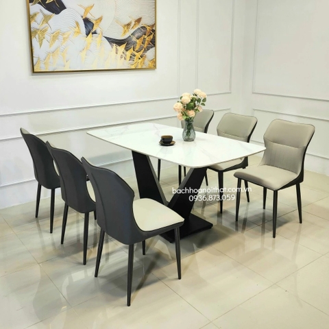Bộ Bàn Ăn Chân V 6 Ghế Kelly-BBA40