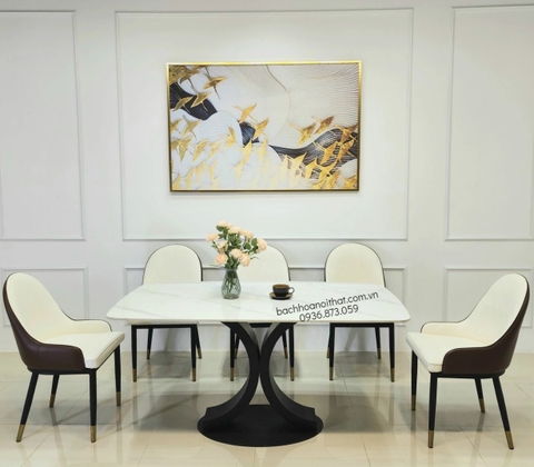 BỘ BÀN ĂN 6 GHẾ MONET MẶT ĐÁ CHÂN SẮT - BBA34