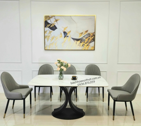 BỘ BÀN ĂN 6 GHẾ MONET MẶT ĐÁ CHÂN SẮT - BBA34