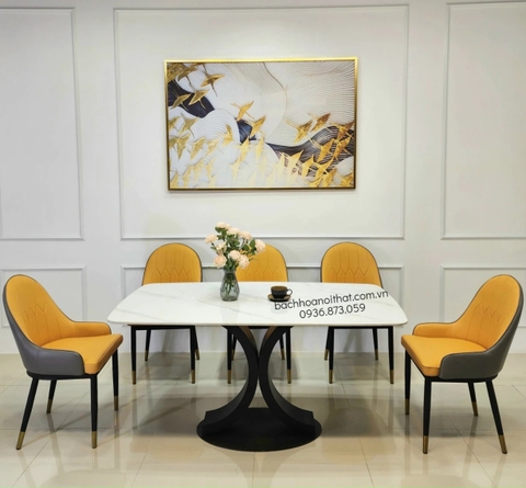 BỘ BÀN ĂN 6 GHẾ MONET MẶT ĐÁ CHÂN SẮT - BBA34