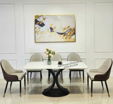 BỘ BÀN ĂN 6 GHẾ MONET MẶT ĐÁ CHÂN SẮT - BBA34