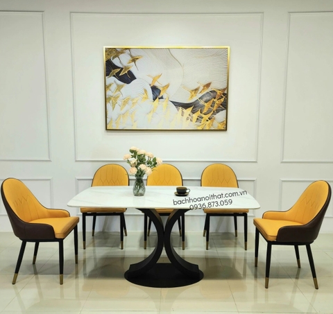 BỘ BÀN ĂN 6 GHẾ MONET MẶT ĐÁ CHÂN SẮT - BBA34