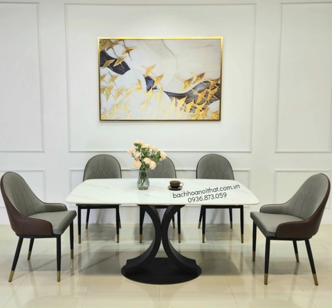 BỘ BÀN ĂN 6 GHẾ MONET MẶT ĐÁ CHÂN SẮT - BBA34